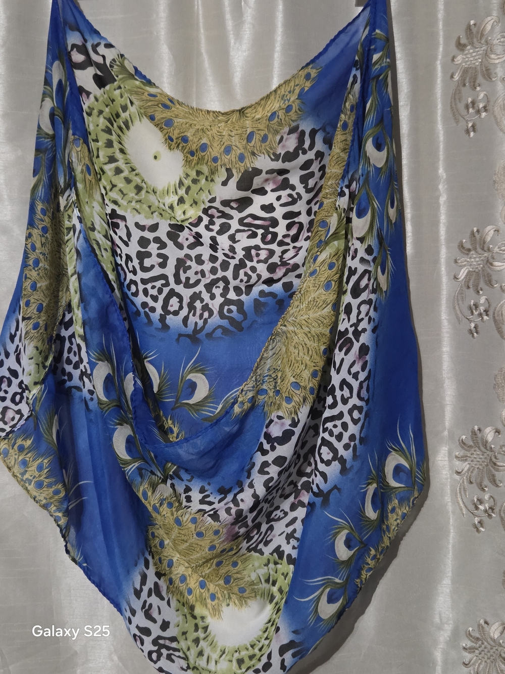 Lavello Blue Peacock Leopard Print Chiffon Infinity Loop Scarf Y2K